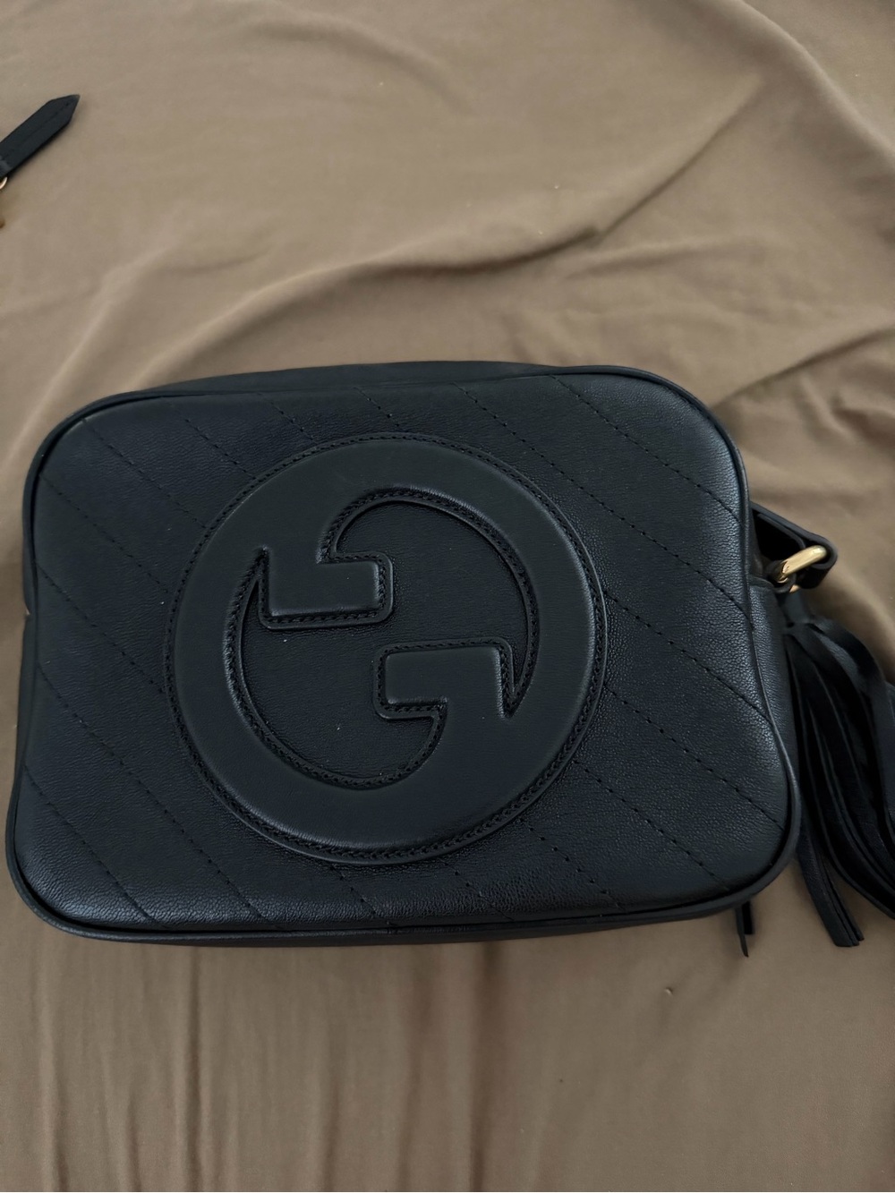 Gucci Black Quilted Leather Messenger Bag with Embossed Logo
